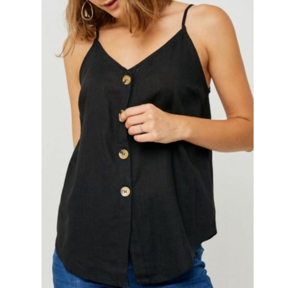 Black Button Down Linen Tank - Picture 4 of 6